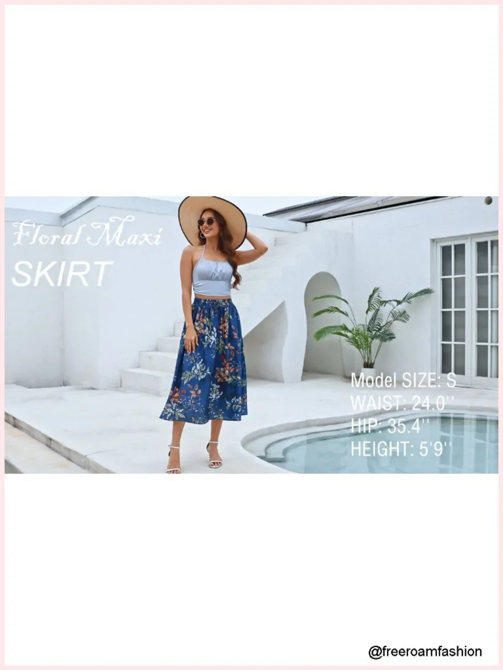 Floral Maxi Skirt with Pockets, Midi Length, A-Line, Flowy